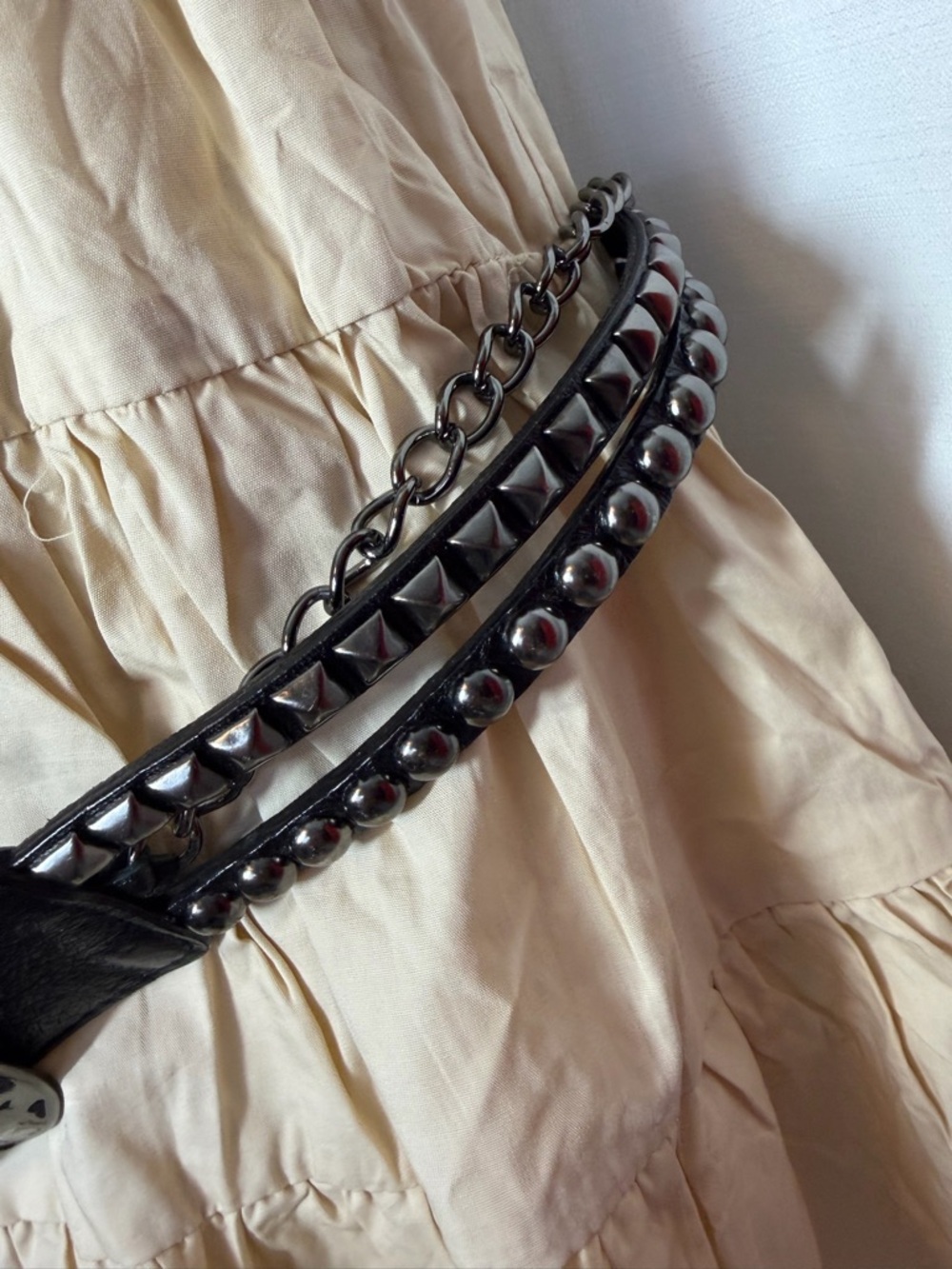 Leatherock Studded Black Leather Belt Gunmetal Chain Rocker Grunge Boho M 34 - Picture 13 of 15
